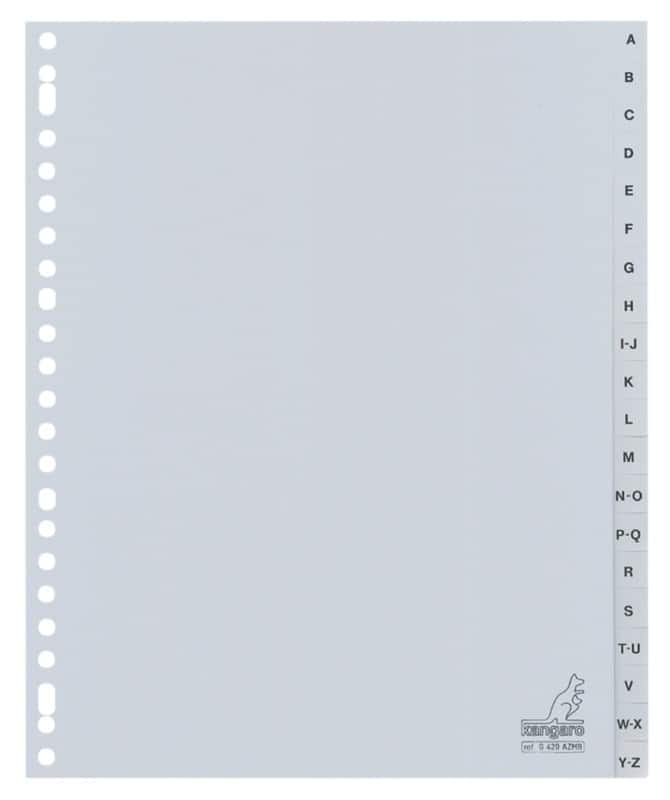 KANGARO A - Z Alfabetische tabbladen  A4 Grijs 20 tabs PP (Polypropeen) 23 Gaten G420AZMB