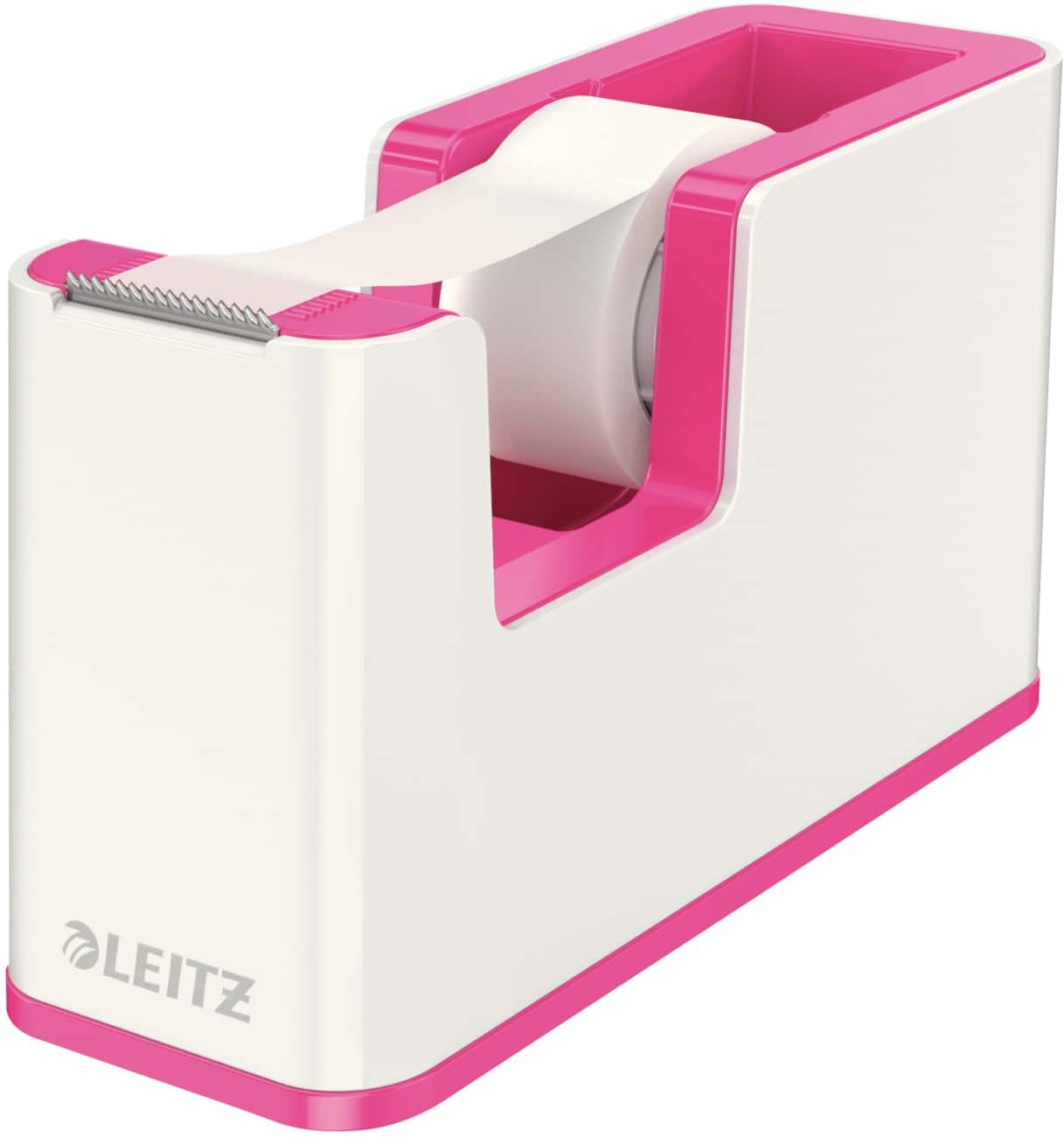 Leitz WOW Plakbandhouder Duokleur + Beschrijfbare Zelfklevend Plakband 19mm x 33m Wit, Roze