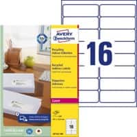 Avery Adresetiketten LR7162-100 Klevend A4 Wit 99,1 x 33,9 mm Recycled 100 Vellen à 16 Etiketten