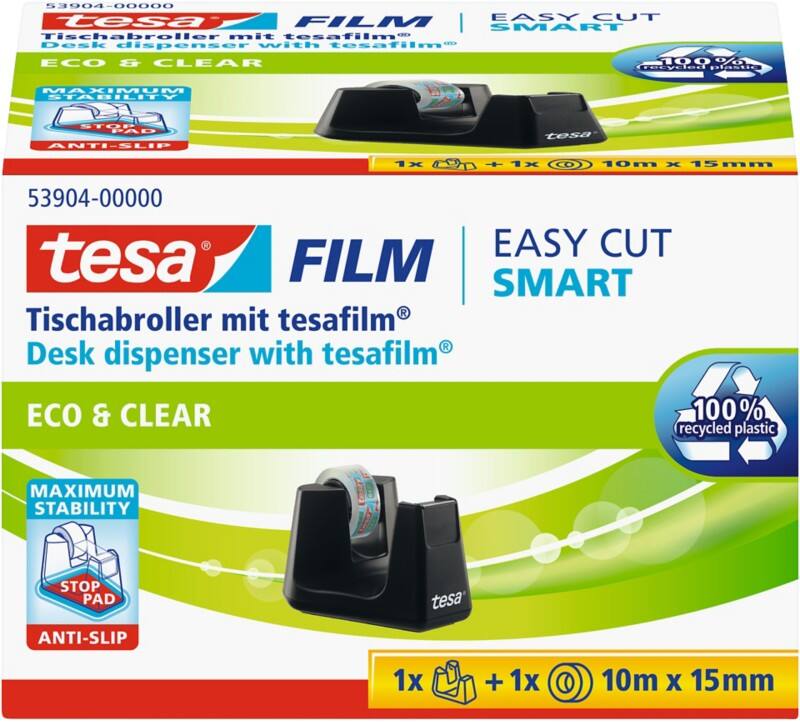 tesa Plakbandhouder tesafilm Easy Cut SMART Zwart 15 mm (B) x 10 m (L) Kleine kern
