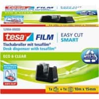 tesa Plakbandhouder tesafilm Easy Cut SMART Zwart 15 mm (B) x 10 m (L) Kunststof Recycled 100% + 1 Rol tesafilm Eco & Clear