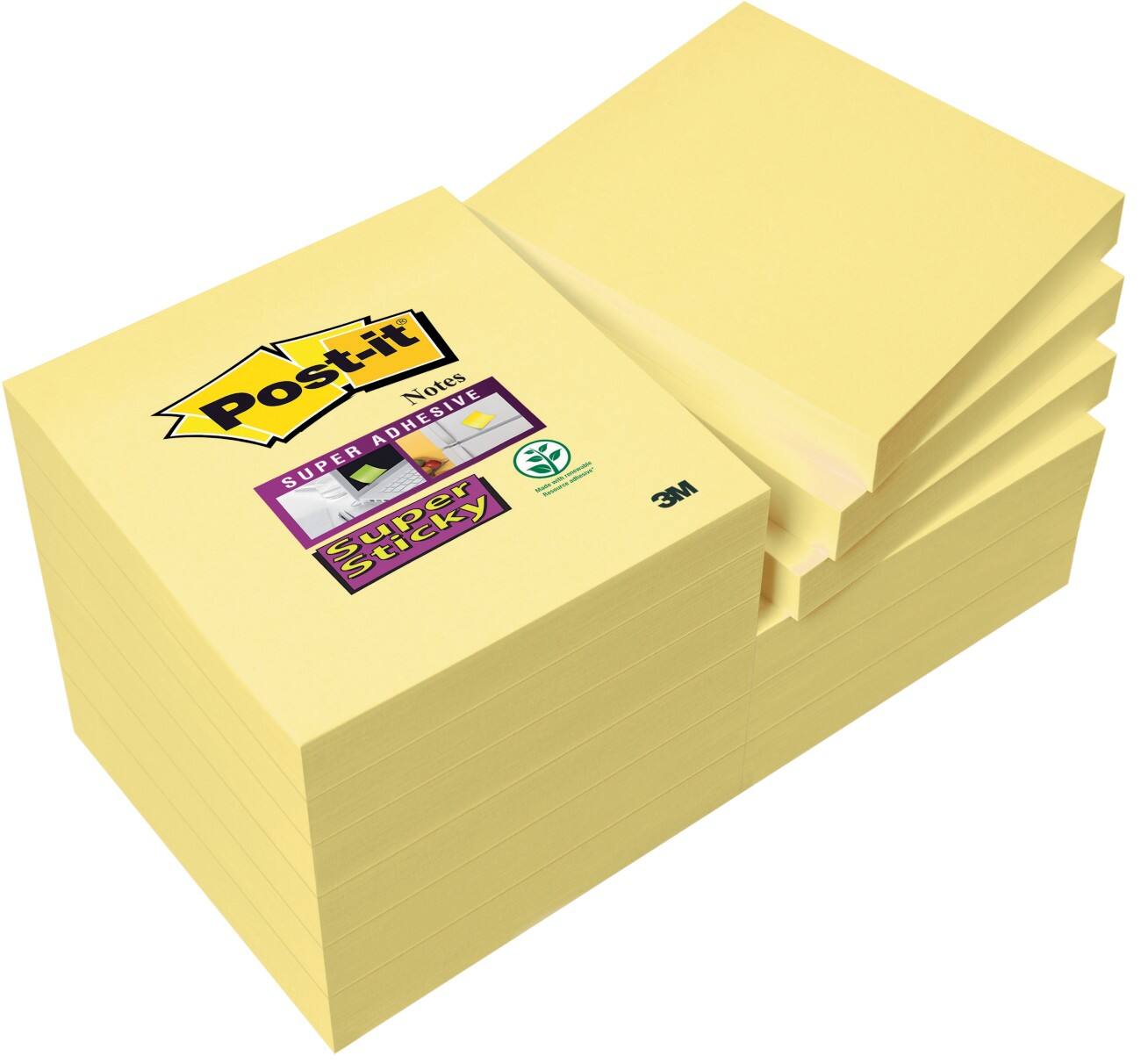 Post-it Super Sticky Notes 76 x 76 mm Canary Yellow Geel 90 Vellen Voordeelpak 10 + 2 GRATIS