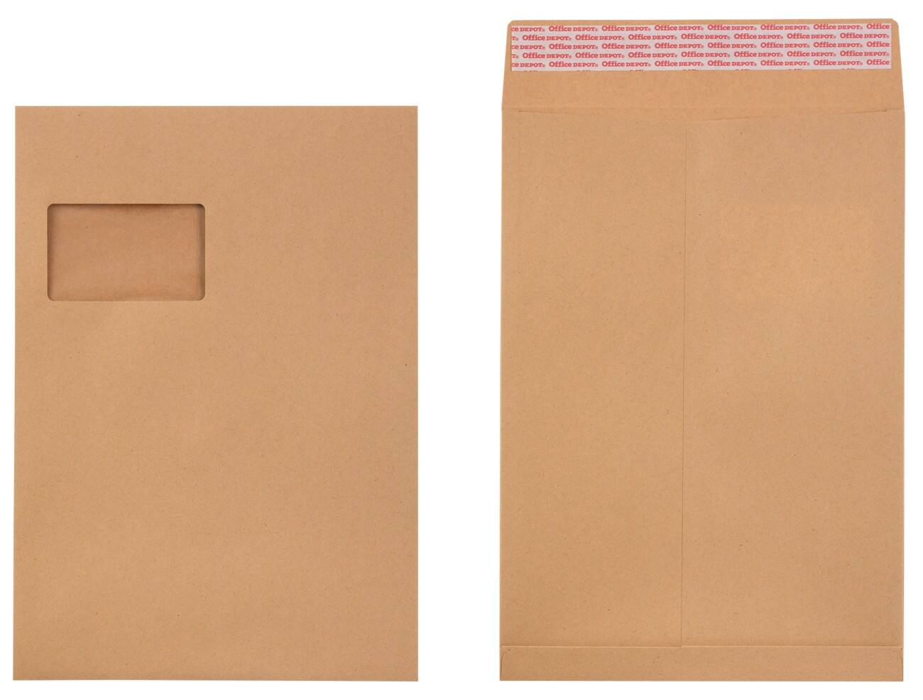 Office Depot Enveloppen C4 130 g/m² Bruin Met Venster Kleefstrip 100 Stuks