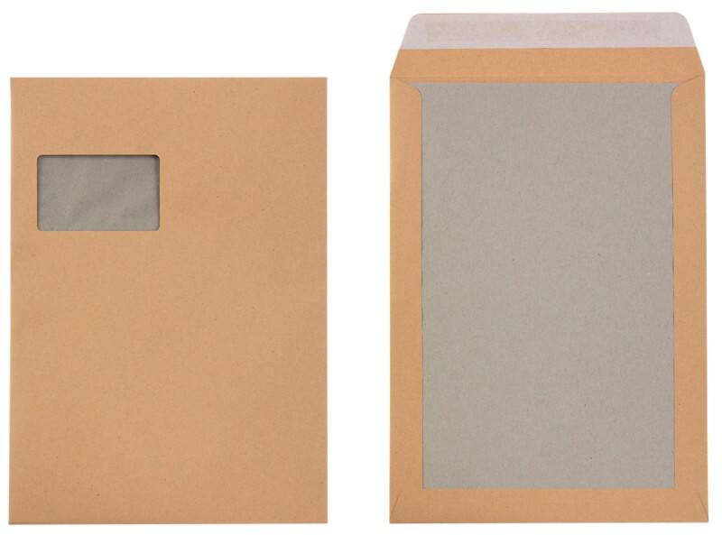 Viking C4 Kleefstrip Enveloppen met kartonnen rug Bruin 229 (B) x 324 (H) mm Met Venster 110 g/m² Recycled 100 Stuks