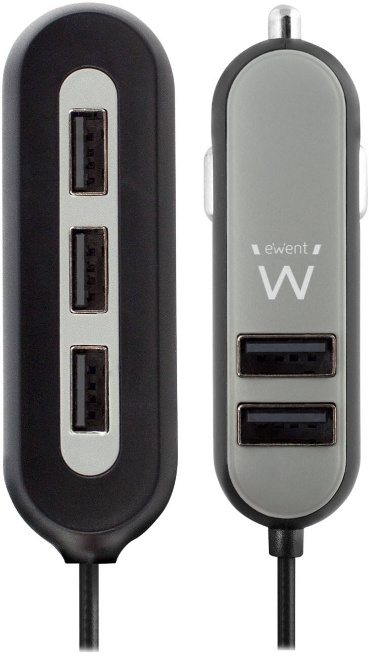 ewent EW1355 Autolader USB 1,5m Grijs, Zwart