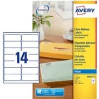 Avery Adresetiketten J8563-25 Klevend A4 Transparant 99,1 x 38,1 mm 25 Vellen à 14 Etiketten