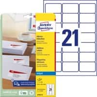 Avery Inkjet Adresetiketten J8160-25 Klevend A4 Wit 63,5 x 38,1 mm 25 Vellen à 21 Etiketten