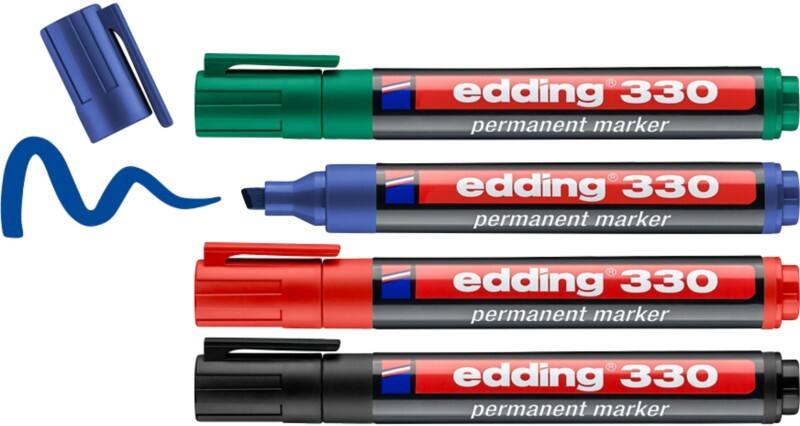 edding 330 Permanentmarker Breed Beitelpunt 1 - 5 mm Kleurenassortiment Navulbaar Waterbestendig 4 Stuks