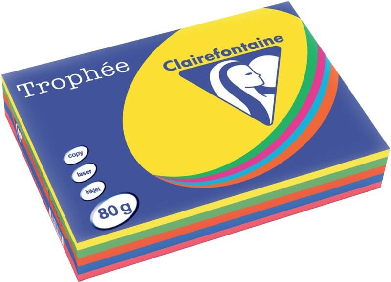 Clairefontaine Trophée A4 Gekleurd papier Blauw, fuchsia, geel, groen, rood 80 g/m² Mat 500 Vellen