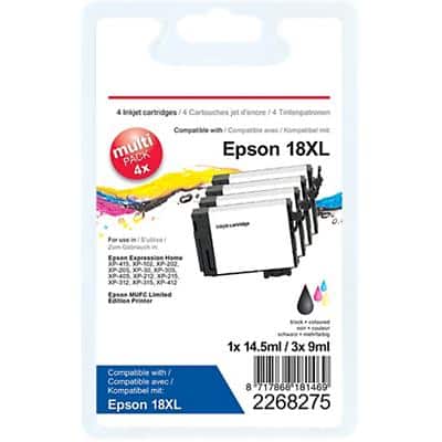 Office Depot Compatibel Epson 18XL Inktcartridge C13T18164012 Zwart, cyaan, magenta, geel Multipack 4 Stuks