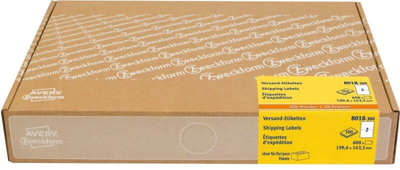 Avery Adresetiketten 8018-300 Klevend A4 Wit 199,6 x 143,5 mm 300 Vellen à 2 Etiketten