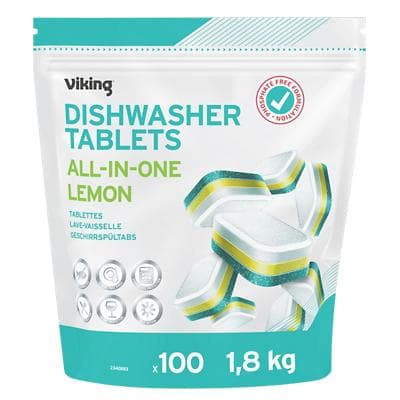 Viking All in One Lemon Vaatwastabletten Fosfaatvrij Frisse geur Pak van 100 stuks