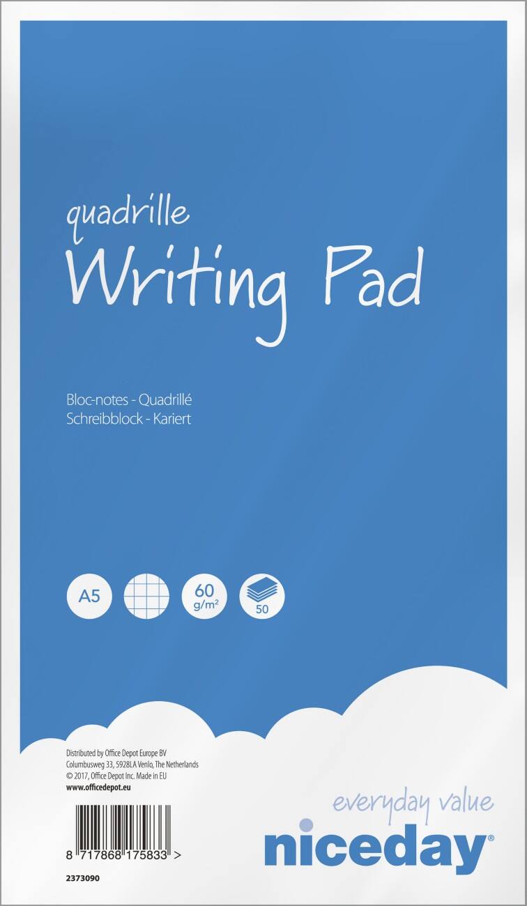Niceday A5 Notitieblok Blauw Papieren kaft Geruit 5 Stuks à 50 Vellen