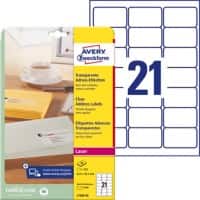 Avery Waterbestendig Adresetiketten L7560-25 Klevend A4 Transparant 63,5 x 38,1 mm 25 Vellen à 21 Etiketten