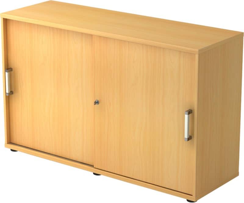 Hammerbacher Schuifdeurkast Spaanplaat 1 Plank Afsluitbaar 1.200 x 400 x 748 mm Beuken Bruin