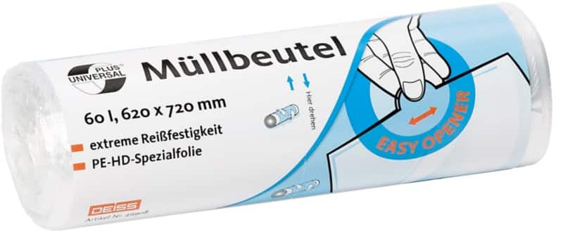 DEISS Universal Plus Licht gebruik Vuilniszakken 60 l Transparant HDPE (Hogedichtheidpolyetheen) 6 micron 50 Stuks