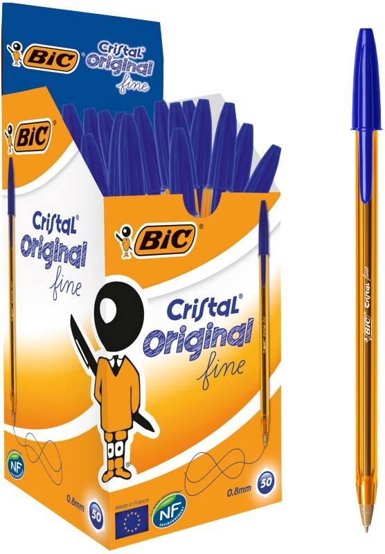 BIC Cristal Original Fine Balpen Blauw 0,3 mm Fijn Balpen 50 Stuks