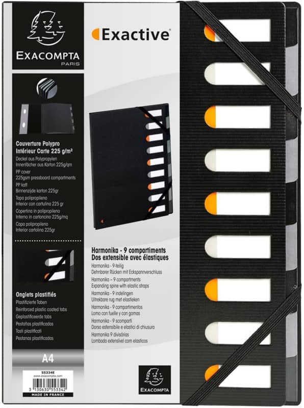 Exacompta Sorteermap HARMONIKA® Exactive® A4 Zwart 88,8% recycled polypropyleen 9 tabs 24 x 1,5 x 32 cm