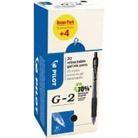 Pilot G2 inklapbaar Rollerballpen Zwart 0.4 mm Medium Kegelvormig Navulbaar Recycled 20 Stuks