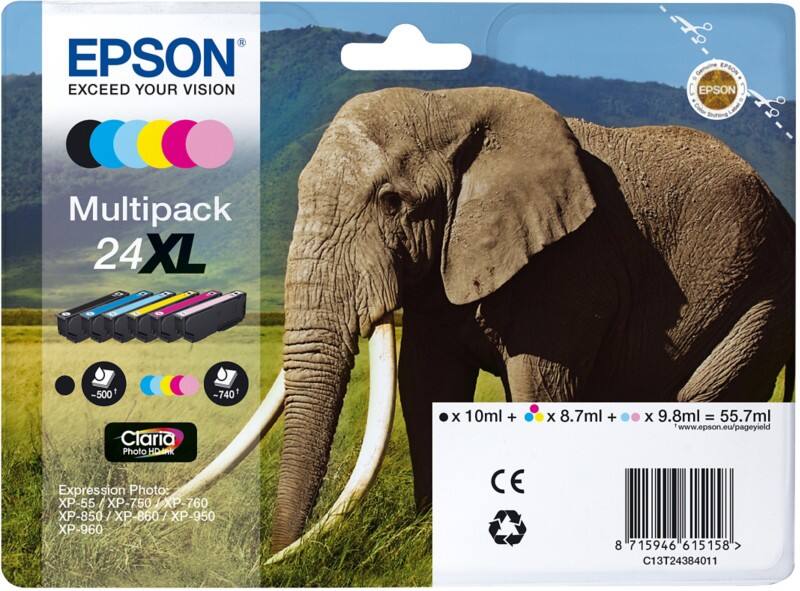 Epson 24XL Origineel Inktcartridge C13T24384011 Zwart, cyaan, lichtcyaan, magenta, lichtmagenta, geel Multipack 6 Stuks