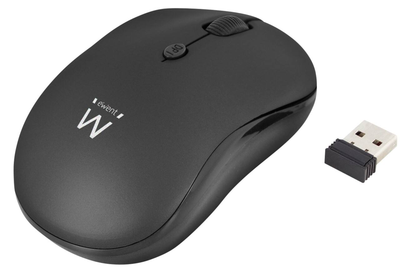 ewent Draadloze Muis EW3232 Optisch Rechts- en linkshandige gebruikers met USB-A Nano ontvanger Zwart