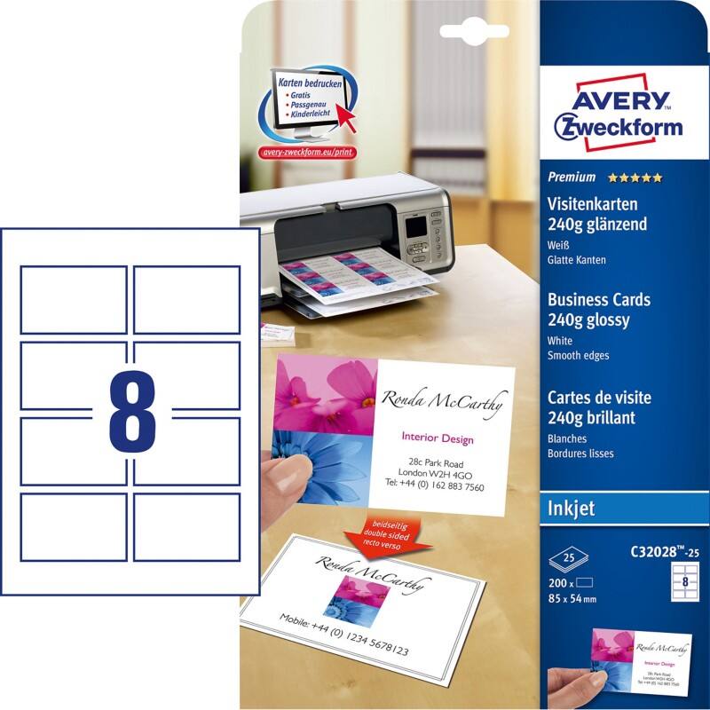 Avery Quick and Clean Visitekaartjes A4 240 g/m² Wit 25 Vellen à 8 Stuks