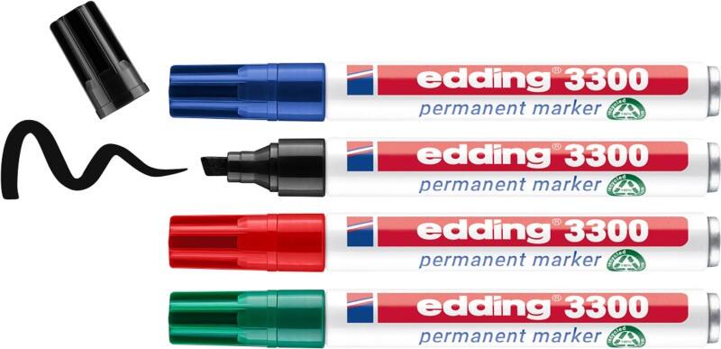 edding 3300 Permanentmarker 100% Gerecycled Breed Beitelpunt 1 - 5 mm Kleurenassortiment Navulbaar Waterbestendig 4 Stuks