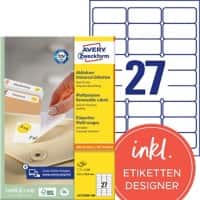 Avery Etiketten L4737REV-100 Klevend A4 Wit 63,5 x 29,6 mm 100 Vellen à 27 Etiketten