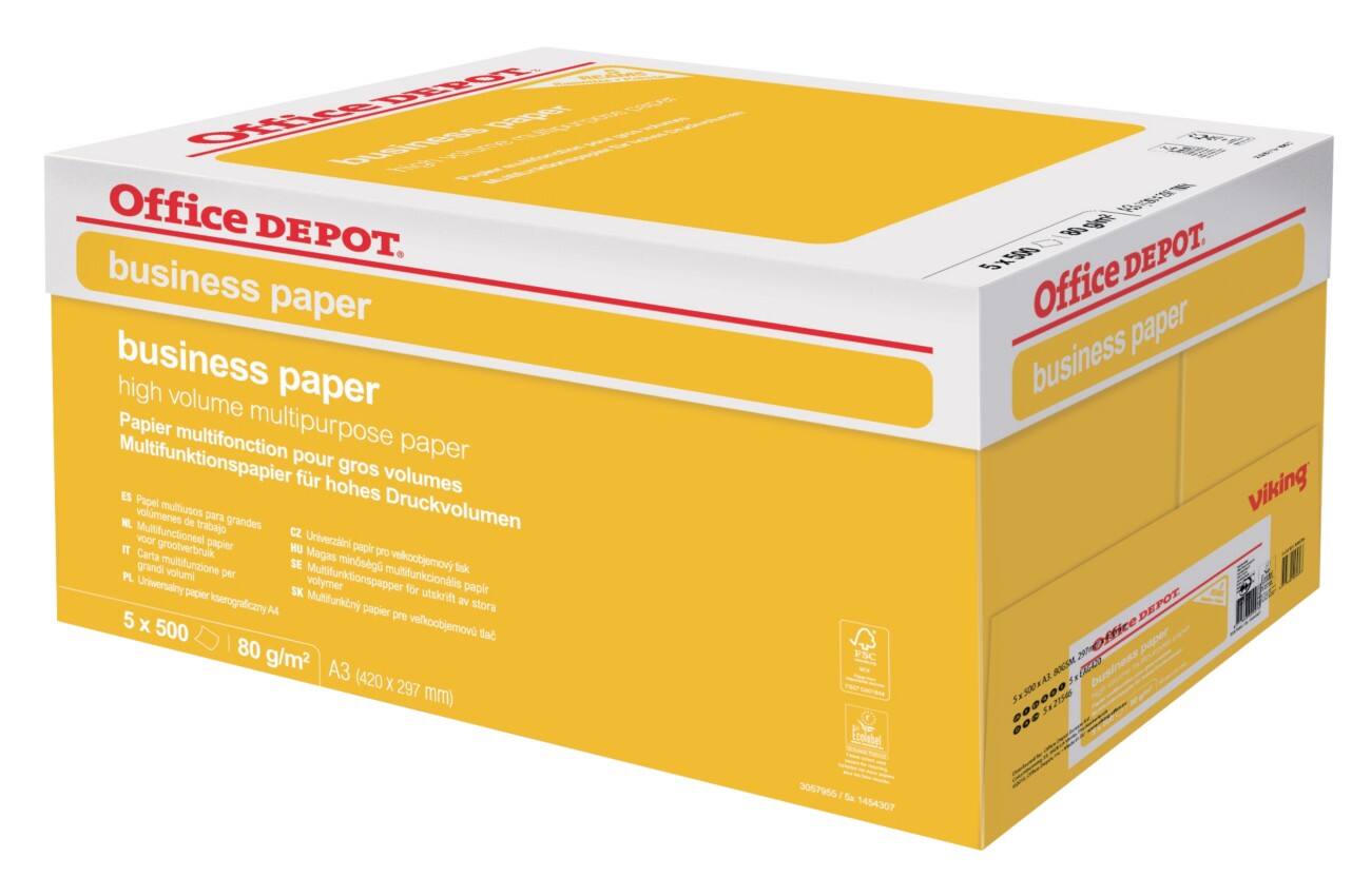 Office Depot Business print-/ kopieerpapier A3 80 gram Wit Doos van 5 pakken à 500 vellen