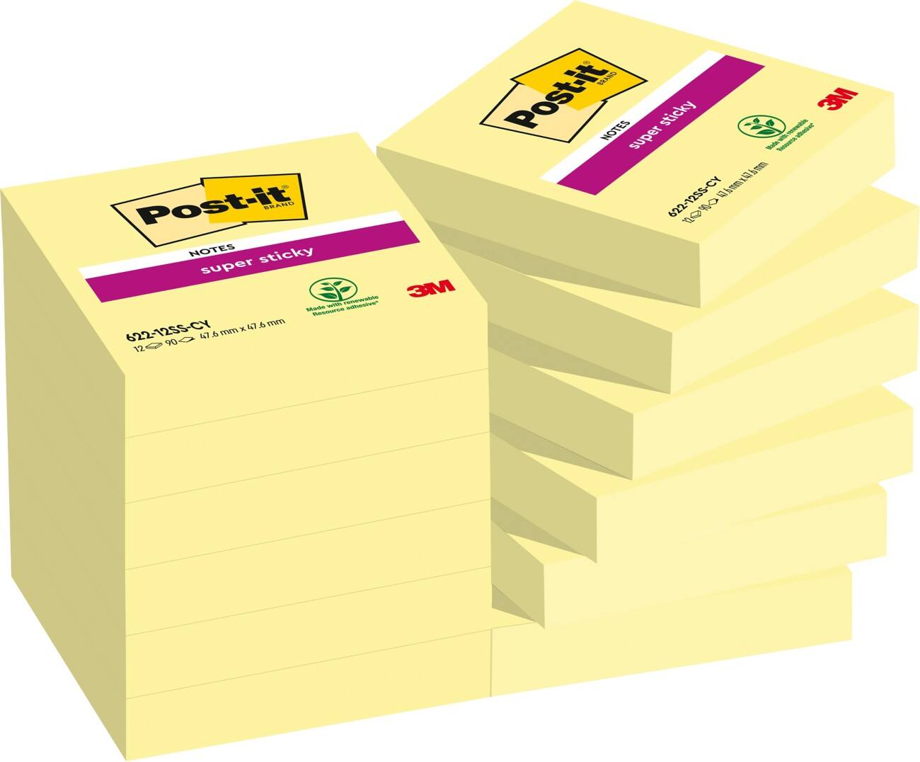 Post-it Super Sticky Notes 47,6 x 47,6 mm Canary Yellow Geel 12 Blokken van 90 Vellen