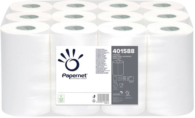 Papernet Standard  Handdoekrol Rol Wit 1-laags 117 m 401588 12 Rollen