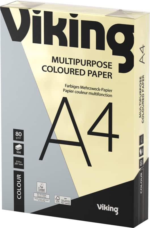 Viking A4 Gekleurd papier Pastelgeel 80 g/m²  500 Vellen