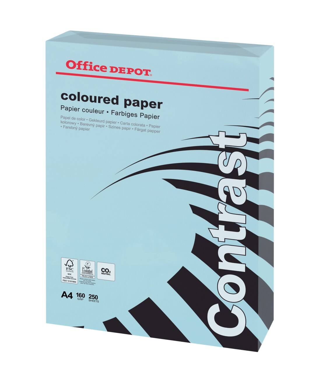 Office Depot Pastel gekleurd print-/ kopieerpapier A4 160 gram Blauw 250 vellen