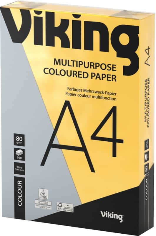 Viking A4 Gekleurd papier Geel 80 g/m²  500 Vellen