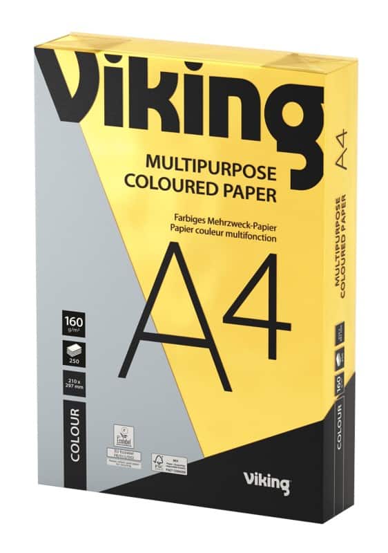 Viking A4 Gekleurd papier Geel 160 g/m²  250 Vellen