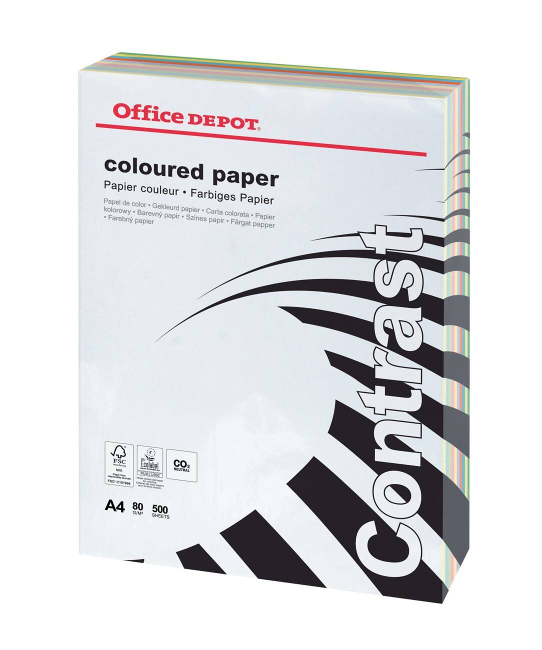 Office Depot gekleurd print-/ kopieerpapier A4 80 gram Kleurenassortiment 500 vellen