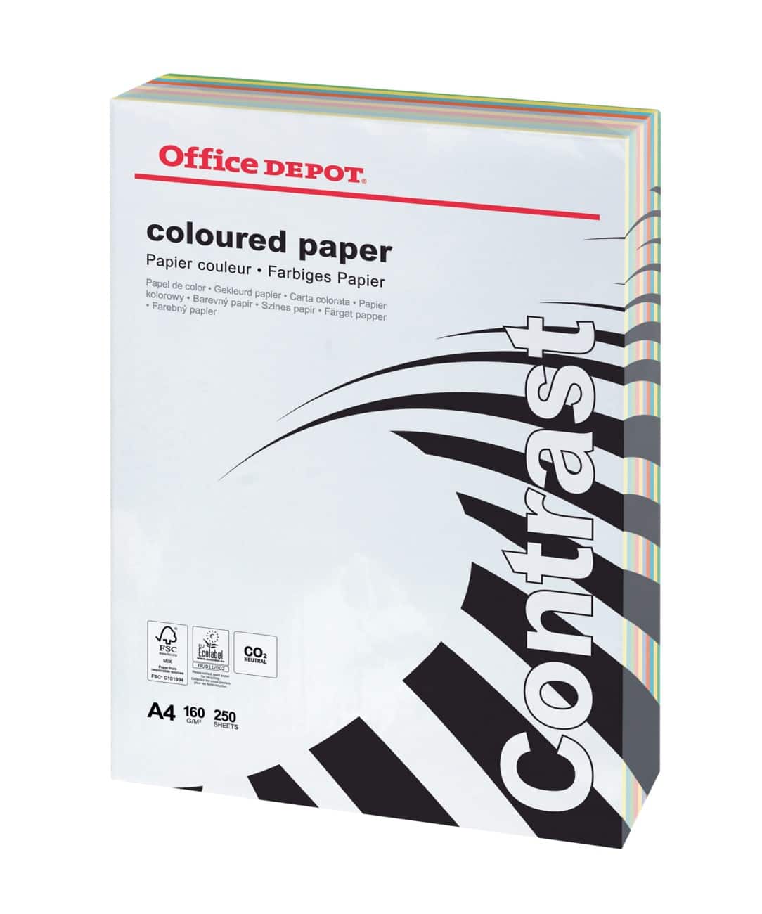 Office Depot gekleurd print-/ kopieerpapier A4 160 gram Kleurenassortiment 250 vellen