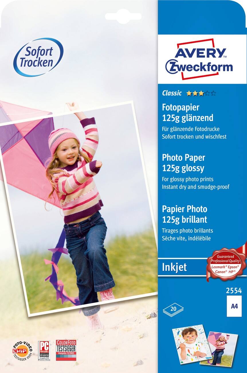 AVERY Zweckform 2554 Inkjet fotopapier A4 Glanzend 125 gram Wit 20 vellen