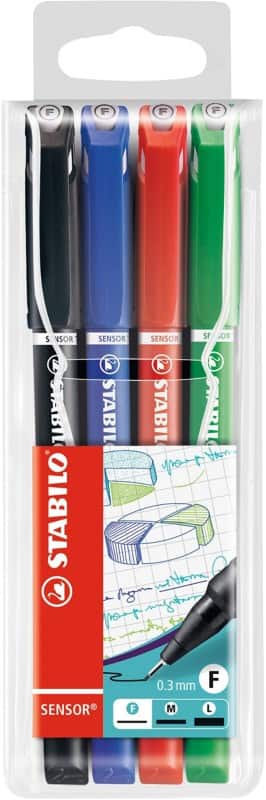 STABILO SENSOR Fineliner 0,3 mm Naaldpunt Kleurenassortiment 189/4 4 Stuks