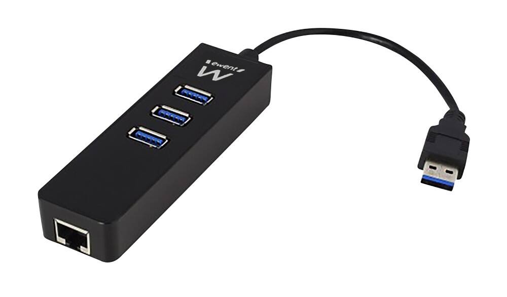 ewent EW1140 3 x USB 3.1 female, 1 x Gigabit netwerk poort female naar 1 x USB A male Hub 3 Poorten