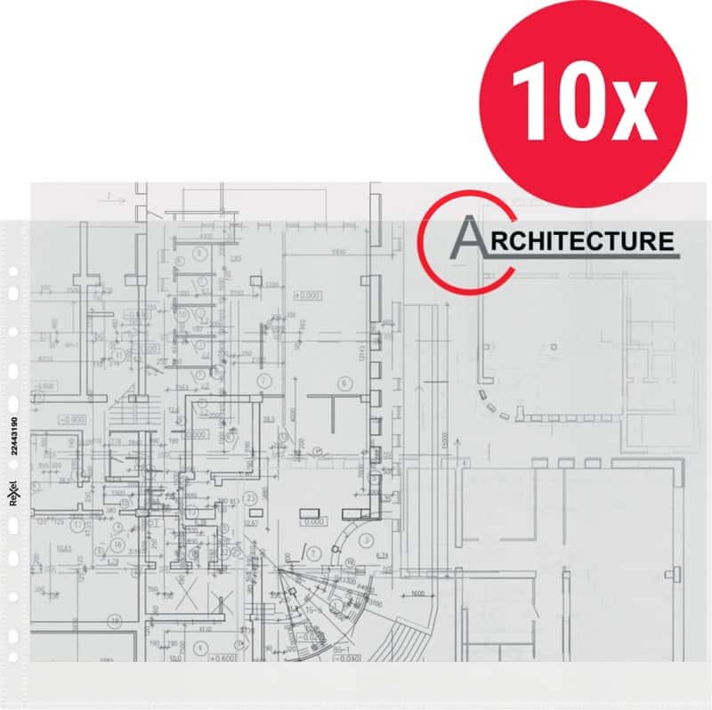 Rexel Showtassen A3 liggend Generfd Transparant 80 micron PP (Polypropeen) Opening boven 11 Gaten 10 Stuks