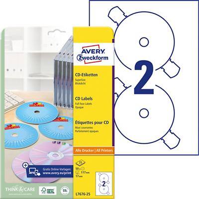 Avery L7676-25 Zelfklevende CD-etiketten Ø 117 mm Wit & mat 25 Vellen à 2 Etiketten