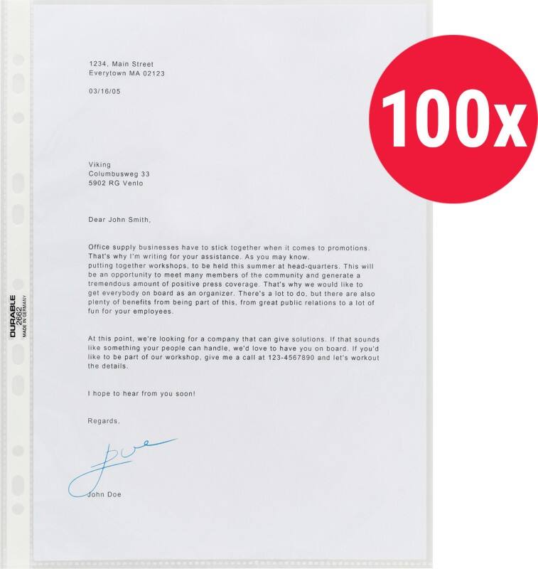 DURABLE Premium Showtassen A4 Glashelder Transparant 60 micron PP (Polypropeen) Boven 11 Gaten 267219 100 Stuks