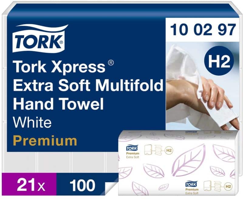 Tork Premium  Handdoek H2 M-vouw Wit 2-laags 100297 21 Stuks à 100 Vellen