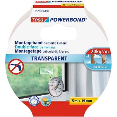tesa Montagetape Powerbond Transparant 19 mm (B) x 5 m (L) Papier 55744