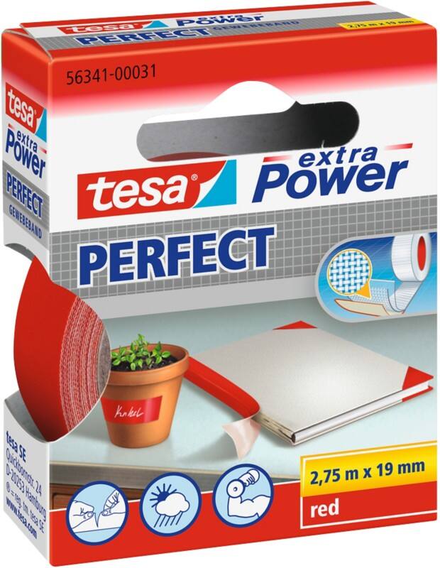 tesa Textieltape extra Power Perfect Rood 19 mm (B) x 2,75 m (L) Celwolweefsel
