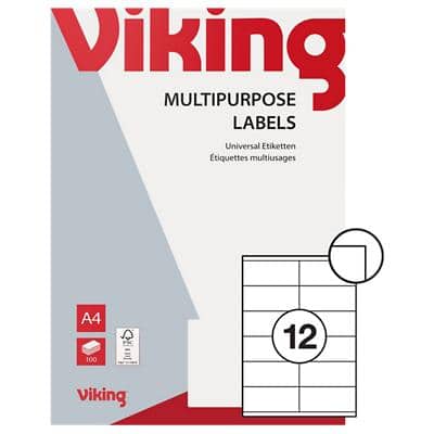 Viking Multifunctionele etiketten 3312054 Zelfklevend Wit 96,5 x 42,3 mm 100 Vellen à 12 Etiketten