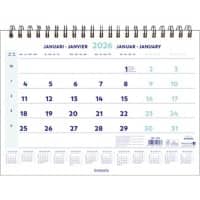 Brepols Wire-O Kalender 2026 1 Maand per pagina Nederlands, Frans, Duits, Engels 31,5 (B) x 0,6 (D) x 46 (H) cm Wit