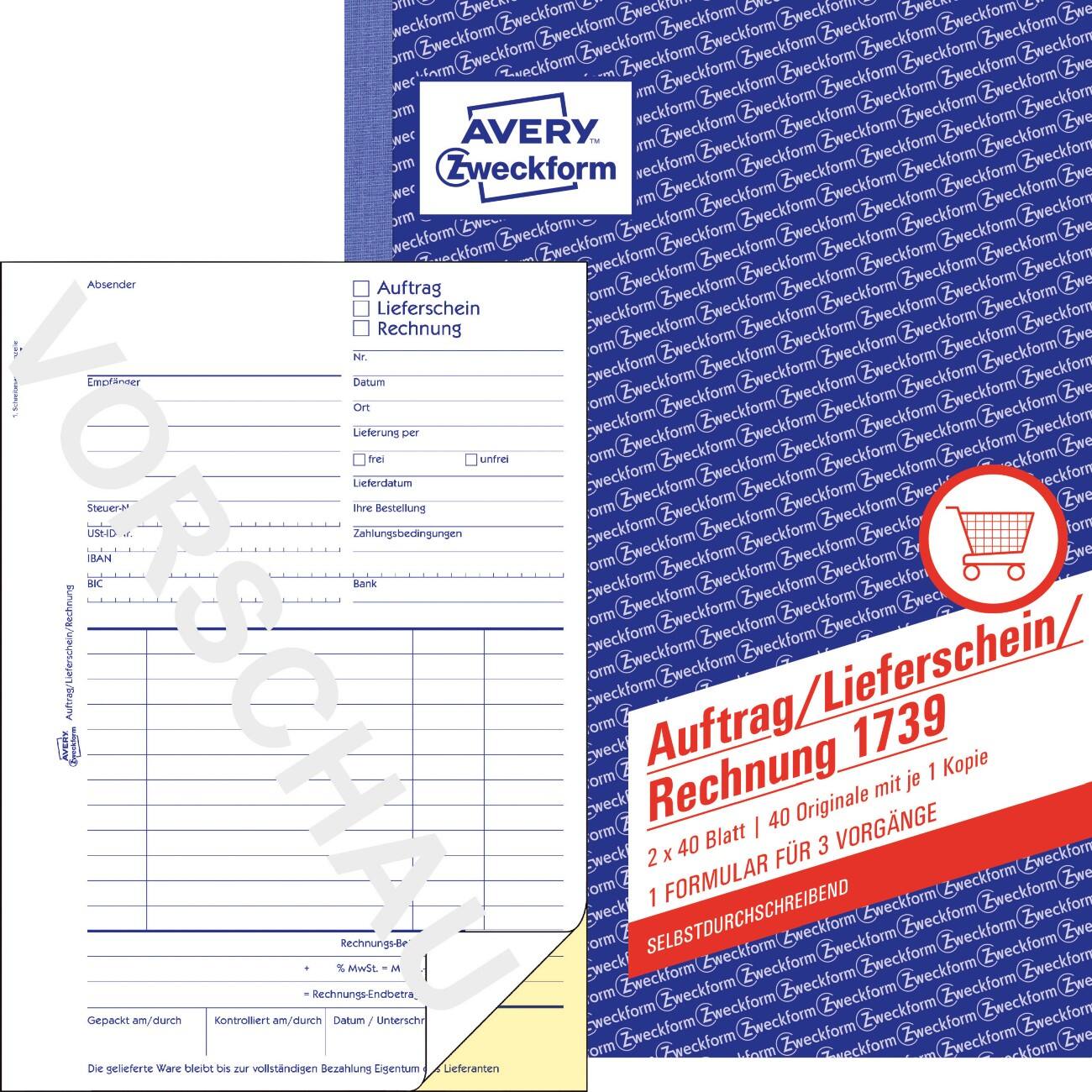 AVERY Zweckform 1739 Leveringsfactuur bestelling Wit, geel A5 54 g/m² 2 à 40 Vellen