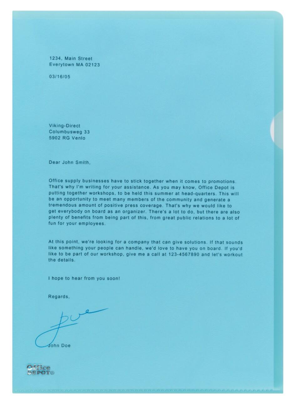 Office Depot L-mappen Premium A4 Blauw Polypropyleen Boven en zijkant geopend 120 Micron 100 Stuks